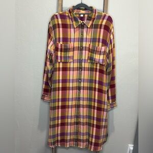 CATO Plaid Button-Down Tunic Top Large